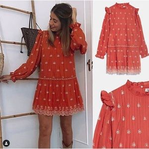 Zara Coral Eyelet Cotton Mini Dress